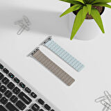 Apple Watch 7 45mm Zore KRD-111 Çizgili Desenli Silikon Kordon-Pembe