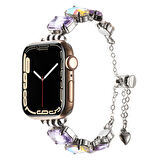 Apple Watch 44mm Zore KRD-115 Renkli Taş Tasarımlı Kordon-Lila