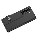 Galaxy Z Fold 6 Kılıf Suni Deri Tasarımlı Magnetik Tokalı ve Kartlıklı Zore Kıpta Zegna Kapak-Siyah