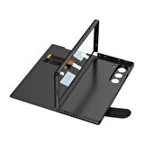Galaxy Z Fold 6 Kılıf Karbon Fiber Tasarımlı Magnetik Tokalı Kartlıklı Zore Kıpta Zegna Kapak-Siyah