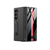 ​Galaxy Z Fold 6 Kılıf Kamera Korumalı Kartlıklı Kalem Bölmeli Zore Kıpta Çizgili Droga Kılıf-Siyah