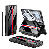 ​Galaxy Z Fold 6 Kılıf Kamera Korumalı Kartlıklı Kalem Bölmeli Zore Kıpta Çizgili Droga Kılıf-Siyah