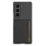 Galaxy Z Fold 6 Karbonfiber Arka Yüzey Zore Kartlıklı Z-Kart Kıpta Sert Kapak-Siyah