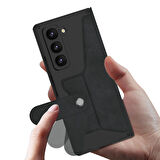 Galaxy Z Fold 6 Kılıf Kamera Korumalı Kadife Tasarımlı Zore Kıpta Kalemli Fest Kapak-Siyah