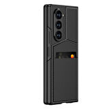 Galaxy Z Fold 6 Kılıf Karbon Fiber Deri Kartlıklı Zore Kıpta Dik Açılan Kartlıklı Kapak-Siyah