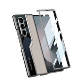 Galaxy Z Fold 6 Kılıf Ultra İnce Kamera Korumalı PC + Deri Arka Yüzey Zore Kıpta Poligan Kapak-Siyah