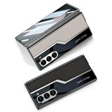 Galaxy Z Fold 6 Kılıf Ultra İnce Kamera Korumalı PC + Deri Arka Yüzey Zore Kıpta Poligan Kapak-Siyah