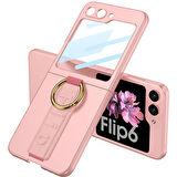 Galaxy Z Flip 6 Kılıf Kamera Korumalı Yüzüklü Zore Flip Ring Kıpta Kapak-Pembe