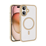 Apple iPhone 16 Kılıf Wireless Şarj Özellikli Zore Krom Magsafe Silikon Kapak-Gold