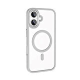 Apple iPhone 16 Kılıf Wireless Şarj Özellikli Zore Krom Magsafe Silikon Kapak-Pembe