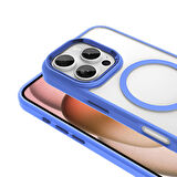 Apple iPhone 16 Pro Kılıf Wireless Şarj Özellikli Ensueno Krom Magsafe Silikon Kapak-Mavi