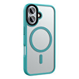 Apple iPhone 16 Kılıf Mat Arka Yüzey Wireless Şarj Özellikli Zore Flet Magsafe Kapak-Mavi