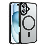 Apple iPhone 16 Plus Kılıf Mat Arka Yüzey Wireless Şarj Özellikli Zore Flet Magsafe Kapak-Siyah