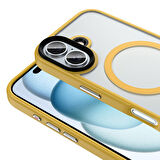 Apple iPhone 16 Plus Kılıf Mat Arka Yüzey Wireless Şarj Özellikli Zore Flet Magsafe Kapak-Bej Gold