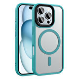 Apple iPhone 16 Pro Max Kılıf Mat Arka Yüzey Wireless Şarj Özellikli Zore Flet Magsafe Kapak-Yeşil