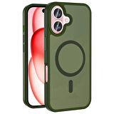 Vendas iPhone 16 Kılıf Magsafe Şarj Özellikli Mat Arka Yüzey Zore Sio Kapak-Koyu Yeşil