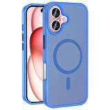 iPhone 16 Plus Kılıf Magsafe Şarj Özellikli Mat Arka Yüzey Zore Sio Kapak-Mavi