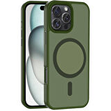 iPhone 16 Pro Kılıf Magsafe Şarj Özellikli Mat Arka Yüzey Zore Sio Kapak-Koyu Yeşil