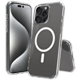Apple iPhone 16 Pro Max Kılıf Magsafe Şarj Özellikli Şeffaf Sert PC Zore Embos Kapak-Şeffaf