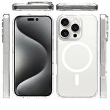 Apple iPhone 16 Pro Max Kılıf Magsafe Şarj Özellikli Şeffaf Sert PC Zore Embos Kapak-Şeffaf