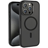 Apple iPhone 16 Pro Max Kılıf Magsafe Şarj Özellikli Parlak Kamera Çerçeveli Zore Kost Kapak-Siyah