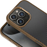 Apple iPhone 16 Pro Max Kılıf Karbon Fiber Görünümlü Parlak Kamera Çerçeveli Zore Venus Kapak-Siyah