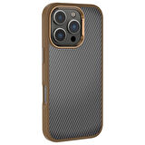Apple iPhone 16 Pro Max Kılıf Karbon Fiber Görünümlü Parlak Kamera Çerçeveli Zore Venus Kapak-Siyah