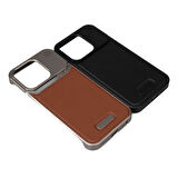 Apple iPhone 15 Pro Kılıf Magsafe Şarj Özellikli Mekanizmalı Koku Hazneli Zore Mostar Kapak-Kahveren