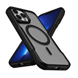 iPhone 13 Pro Uyumlu Magsafe Şarj Özellikli Renkli Kenar Airbag Şeritli Zore Lamer Kapak-Siyah