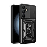 Galaxy S24 FE Uyumlu Magnetik Standlı Kamera Korumalı Zore Sürgülü Vega Kapak-Siyah