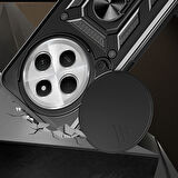 Xiaomi Redmi 14C 4G Uyumlu Magnetik Standlı Kamera Korumalı Zore Sürgülü Vega Kapak-Siyah