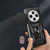 Xiaomi Redmi 14C 4G Uyumlu Magnetik Standlı Kamera Korumalı Zore Sürgülü Vega Kapak-Siyah