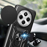 Vendas Xiaomi Redmi 14C 4G Uyumlu Magnetik Standlı Kamera Korumalı Zore Sürgülü Vega Kapak-Mavi