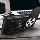 Vendas Xiaomi Redmi 14C 4G Uyumlu Magnetik Standlı Kamera Korumalı Zore Sürgülü Vega Kapak-Mavi