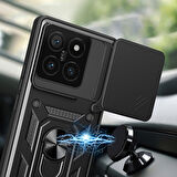Xiaomi 14T Pro Uyumlu Kılıf Magnetik Standlı Kamera Korumalı Zore Sürgülü Vega Kapak-Siyah