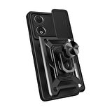 Honor 90 Uyumlu Kılıf Magnetik Standlı Kamera Korumalı Zore Sürgülü Vega Kapak-Siyah