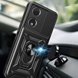 Honor 90 Uyumlu Kılıf Magnetik Standlı Kamera Korumalı Zore Sürgülü Vega Kapak-Siyah