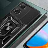 Honor 90 Uyumlu Kılıf Magnetik Standlı Kamera Korumalı Zore Sürgülü Vega Kapak-Siyah