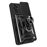 Honor 200 Uyumlu Kılıf Magnetik Standlı Kamera Korumalı Zore Sürgülü Vega Kapak-Siyah