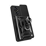 Honor 200 Pro Uyumlu Kılıf Magnetik Standlı Kamera Korumalı Zore Sürgülü Vega Kapak-Siyah