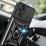 Honor 200 Pro Uyumlu Kılıf Magnetik Standlı Kamera Korumalı Zore Sürgülü Vega Kapak-Mavi