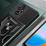 Honor 200 Pro Uyumlu Kılıf Magnetik Standlı Kamera Korumalı Zore Sürgülü Vega Kapak-Mavi