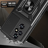 Honor 200 Pro Uyumlu Kılıf Magnetik Standlı Kamera Korumalı Zore Sürgülü Vega Kapak-Mavi