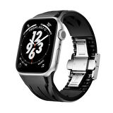 Apple Watch 10 46mm KRD-127 Metal Tokalı Silikon Kordon-Siyah