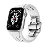 Apple Watch 7 45mm KRD-127 Metal Tokalı Silikon Kordon-Beyaz