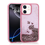 iPhone 11 Uyumlu Kılıf Sıvılı Simli Şeffaf Arka Yüzey Zore Keto Silikon Kapak-Pembe