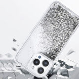 iPhone 15 Pro Max Uyumlu Kılıf Sıvılı Simli Şeffaf Arka Yüzey Zore Keto Silikon Kapak-Gümüş