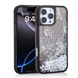 iPhone 16 Pro Uyumlu Kılıf Sıvılı Simli Kelebek Baskılı Şeffaf Arka Yüzey Zore Glis Silikon Kapak-Si