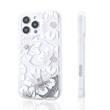 iPhone 14 Pro Max Uyumlu Kılıf Sıvılı Simli Baskılı Şeffaf Arka Yüzey Zore Mossa Silikon Kapak-Gri