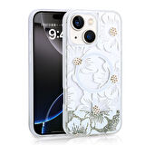 iPhone 15 Uyumlu Kılıf Sıvılı Simli Baskılı Şeffaf Arka Yüzey Zore Mossa Silikon Kapak-Gri